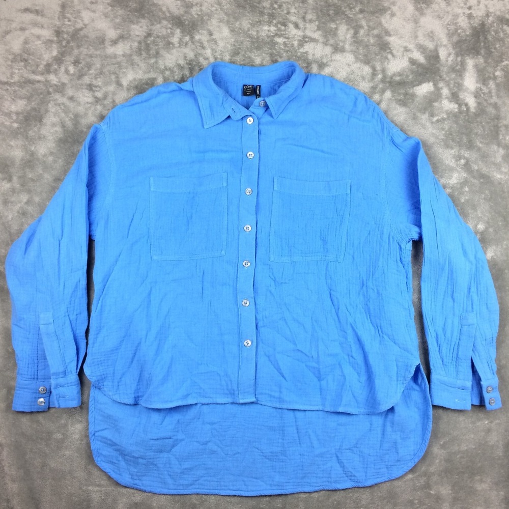 Icone Simons Organic Cotton Gauze‎ Top Womens Large Lofty Long Sleeve Blue